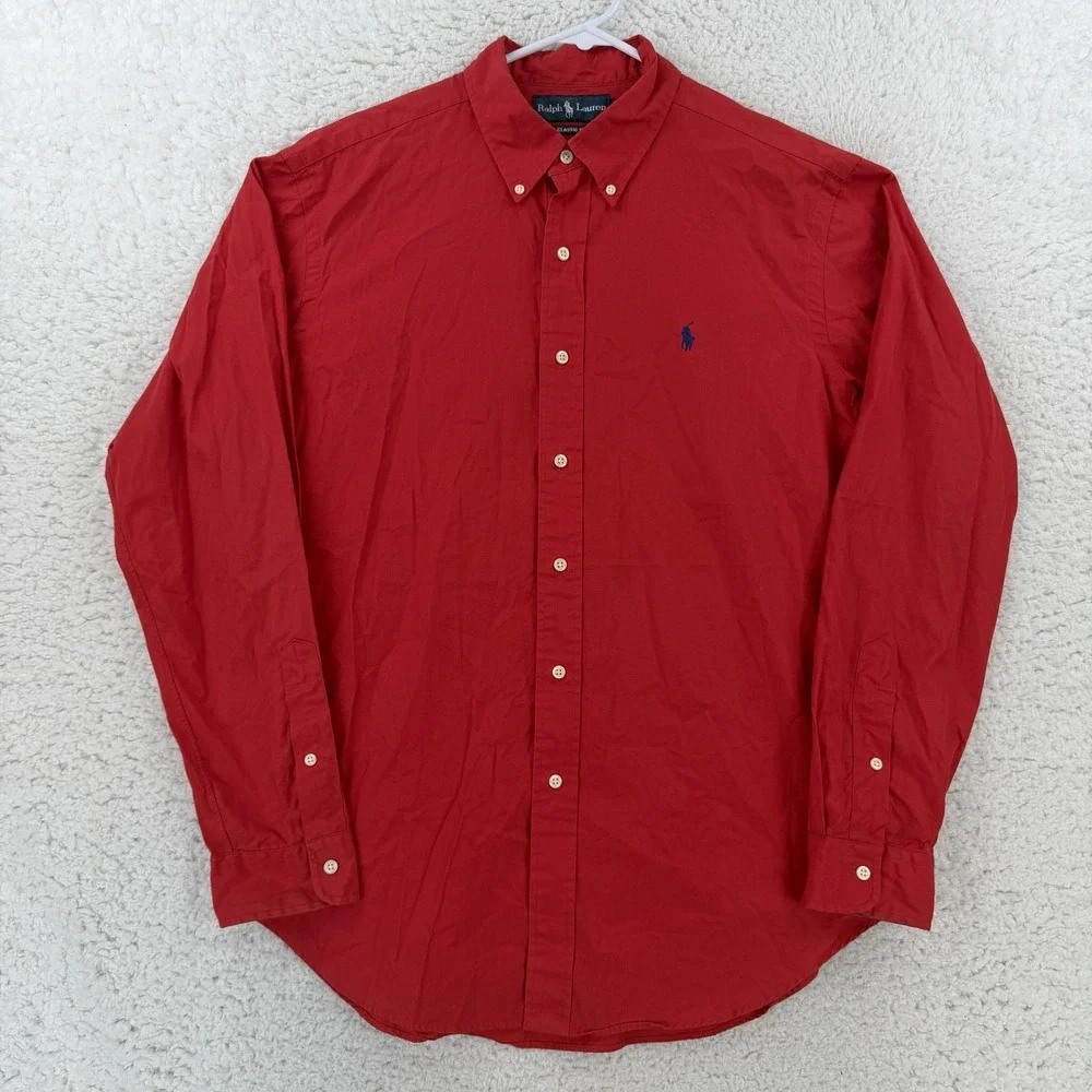 Ralph Lauren Shirt Mens Large Red Long Sleeve Button Down Pony Logo Classic Fit